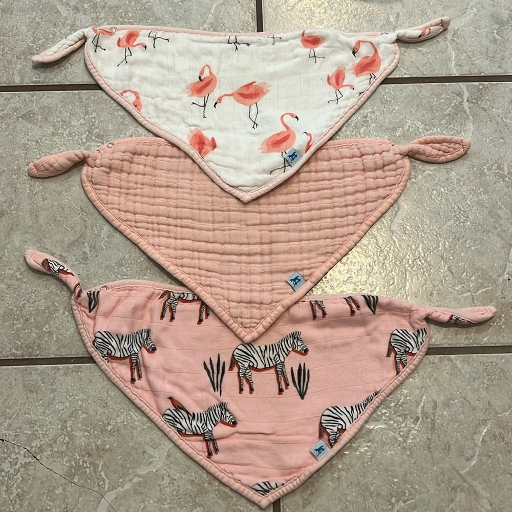 Little Unicorn Cotton Muslin Pink Flamingo Zebra Bandana Snap Bib 3 Pack Bibs